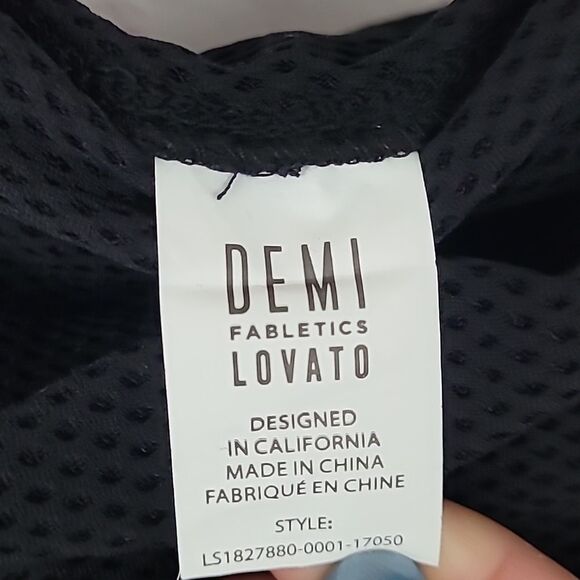 Demi Lovato for Fabletics | Anabelle Black Mesh Cowell Neck Top. Size Medium - Picture 5 of 5
